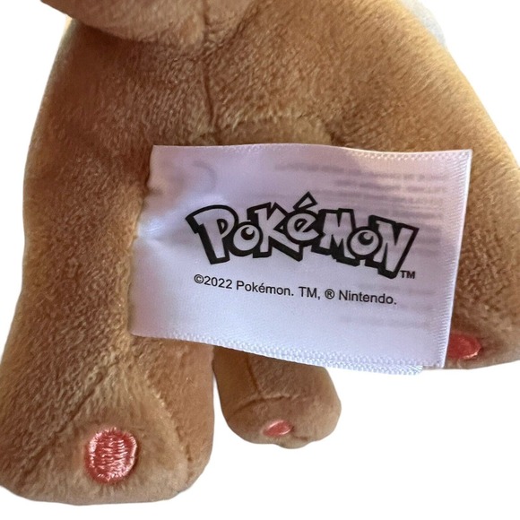 Eevee Pokemon 2022 Stuffed Plush 8” Brown Ears,Embroidered Features,W/ Tush Tags - Picture 8 of 8